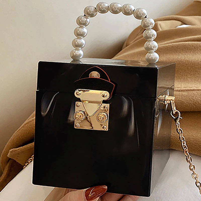 

Candy Color Acrylic Box Design Beaded Party Evening Crossbody Bag for Women 2021 Shoulder Chain Bags Fashion Purses and Handbags