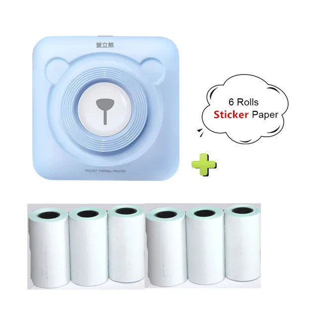 Peripage A6 Bluetooth ручной фотопринтер маленький принтер мини принтер Карманный принтер для IOS Android системный телефон - Цвет: blue 6 rolls sticker