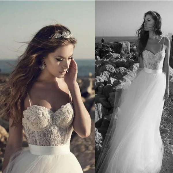 Сексуальные свадебные платья на бретельках в стиле бохо белое Тюлевое свадебное