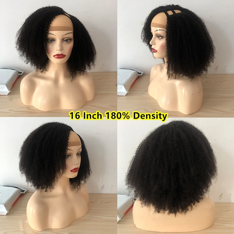 Harga Rambut Palsu Keriting Afro U Part Wig Untuk Wanita Kulit Hitam Rambut Manusia Virgin Wig Tanpa Lem Ketebalan 250 Wig Setengah Keriting 4b 4c Wig Terbuka U