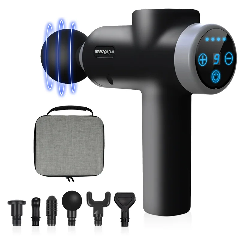 USB 6 Heads 9 Speed Fascia Gun LCD Touch Screen Display Massage Gun Gear Deep Muscle Massager Gun Body Tissue Percussion Massage