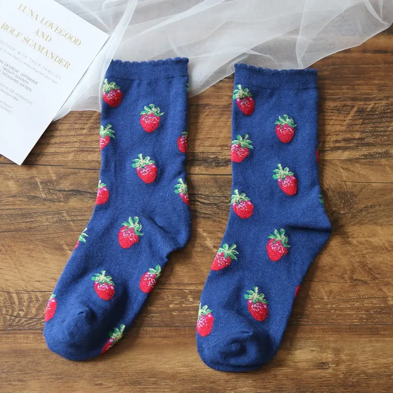 blue Jeseca женские розовые носки женские Harajuku винтажные Короткие хлопковые носки для девочек уличная одежда с клубничным принтом милые носки для рождественских подарков - Цвет: blue