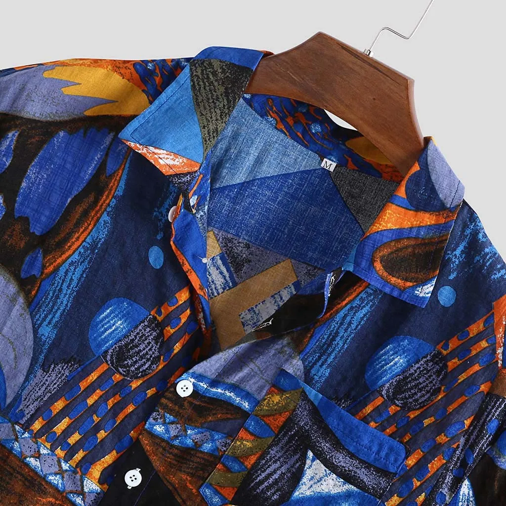 Мужская винтажная рубашка с принтом свободная повседневная на пуговицах