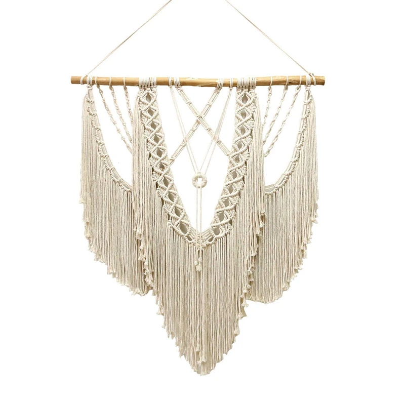 

Macrame Boho Wall Hanging Decor, Hand-Woven Tassel Home Bedroom Backdrop Wall Art Decoration (Wood Stick Not Included)