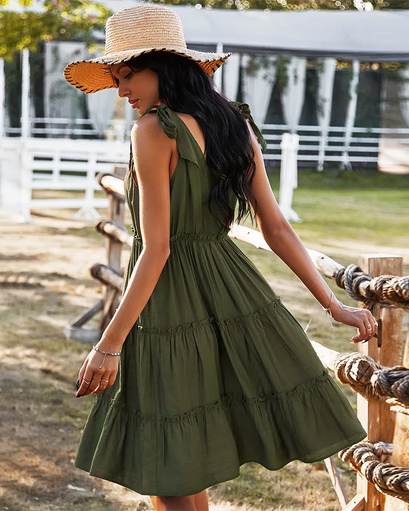

Women Fashion Sleeveless V-Neck Dress Ladies Stylish Solid Color Dress For Daily Wear Soft Comfortable To Wear Skin-Friendly
