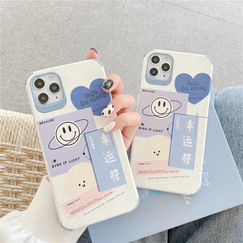 

Cute Cartoon Smiley Letters Label Korean Phone Case For iPhone 11 Pro Max Xr X Xs Max 7 8 Plus SE 2020 Cases Soft Silicon Cover