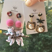 original baochai money cat sen hair ball branch cat girl heart ear studs female kt cartoon earrings jewelry