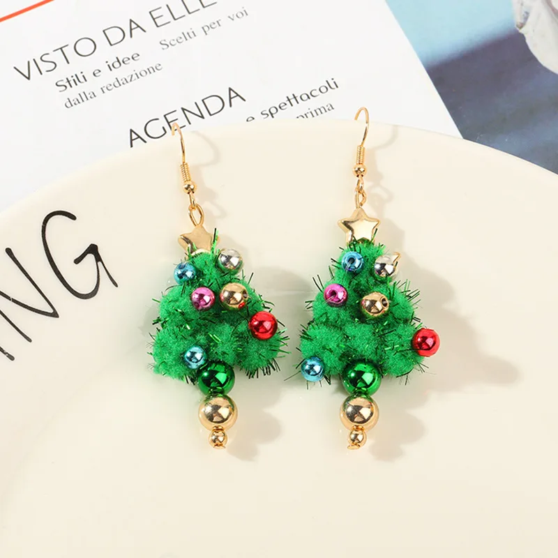

Christmas Tree Dangle Earrings for Women Girls Friends Green Xmas Tree Colorful Beads Pendant Earring Cute Earings Jewelry Sets