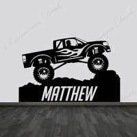 personalized name monster truck wall sticker vinyl home decor for boys room bedroom playroom car decals custom name mural a823