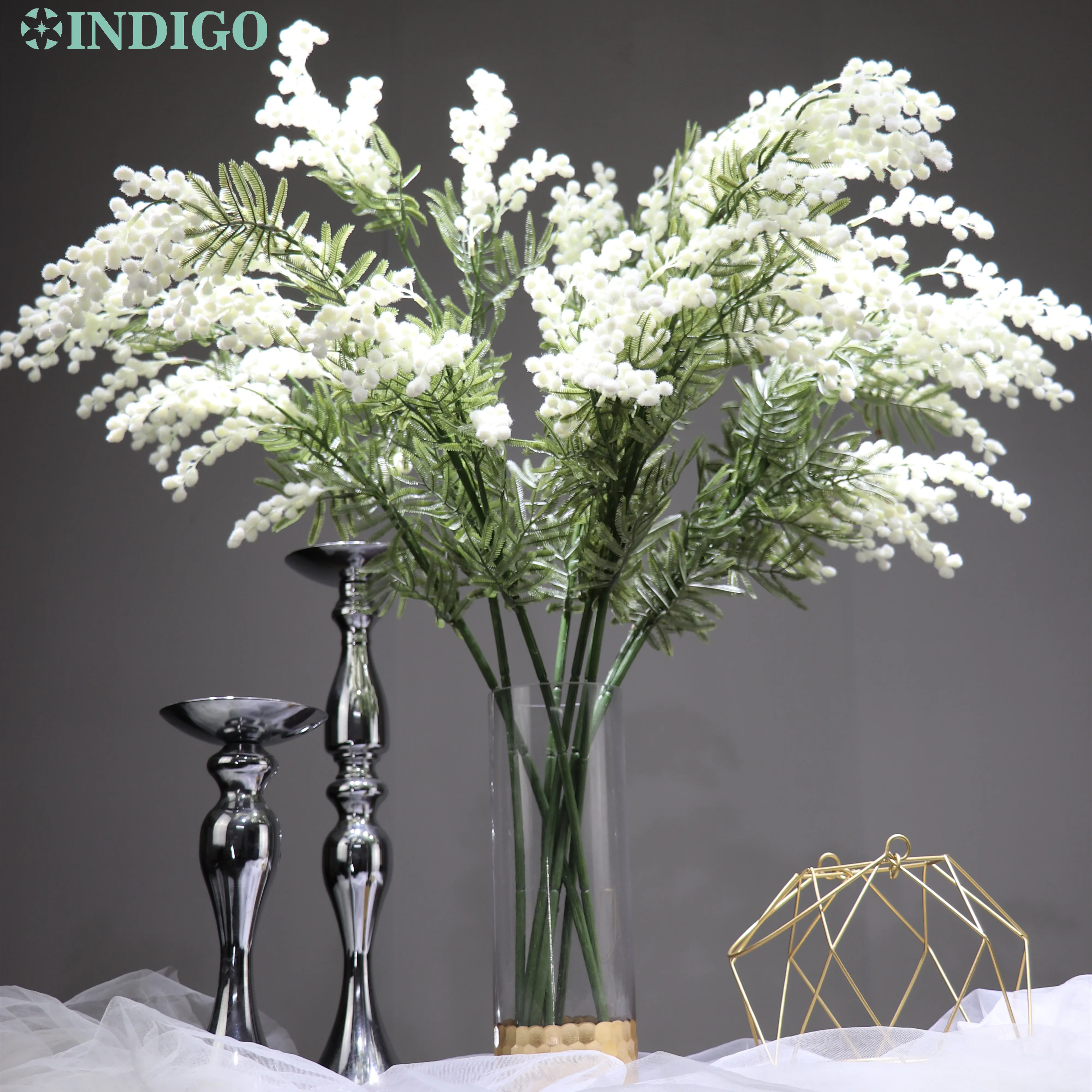 

INDIGO - White Mimosa Pudica Acacia Bouquet Cherry Home Decoration Wedding Artificial Flower Christmas Party Interior Trim