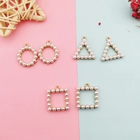 10pcs geometric pearl alloy charms diy jewelry accessory fit earring bracelet gold metal hollow out pendants ol style craft f355
