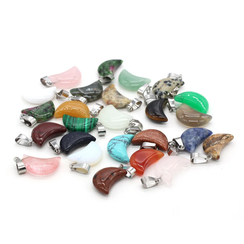 

5 Pieces Natural Stone Pendants Agates Moon Charms for Jewelry Making DIY Necklace Accessories Size 12x18mm