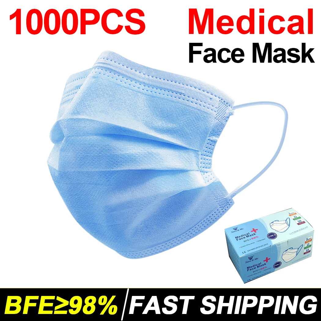 

1000PCS Medical Mask Disposable Nonwoven 3Ply Filter respirator Face Mask Mondmasker Dust Protective Breathable mascarilla