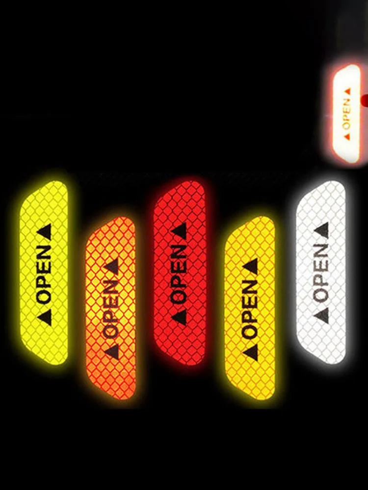 4Pcs Car Stickers on the car Open Reflective Tape Strips Waterproof Warning Night Driving Safety Lighting Luminous | Автомобили и