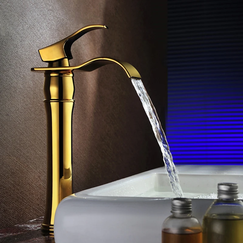 Современные смесители для раковины водопад краны позолоченные роскошные