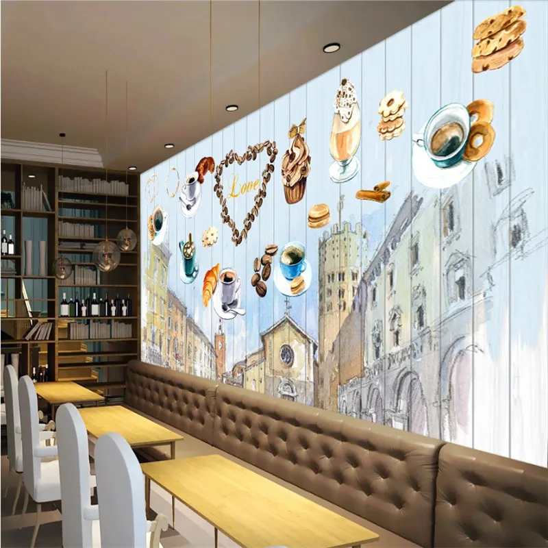 Акварельный фон для фотографирования кофе города ручная роспись настенная