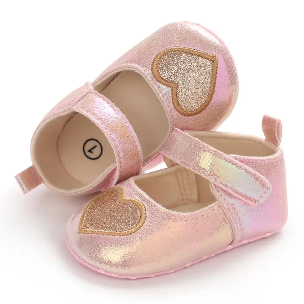 Zapatillas de princesa antideslizantes con forma de coraz&oacute;n para beb&eacute;s, suela blanda para primeros pasos de 0 a 18M, 2021-2