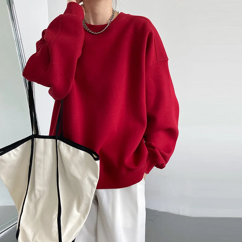 

2021 winter new casual fashion Joker red Korean version loose lazy long-sleeved pullover jacket woman