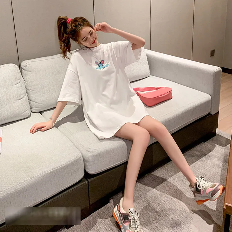 

2021 summer new short-sleeved t-shirt women loose Korean mid-length cotton super fire half-sleeved net red top tide