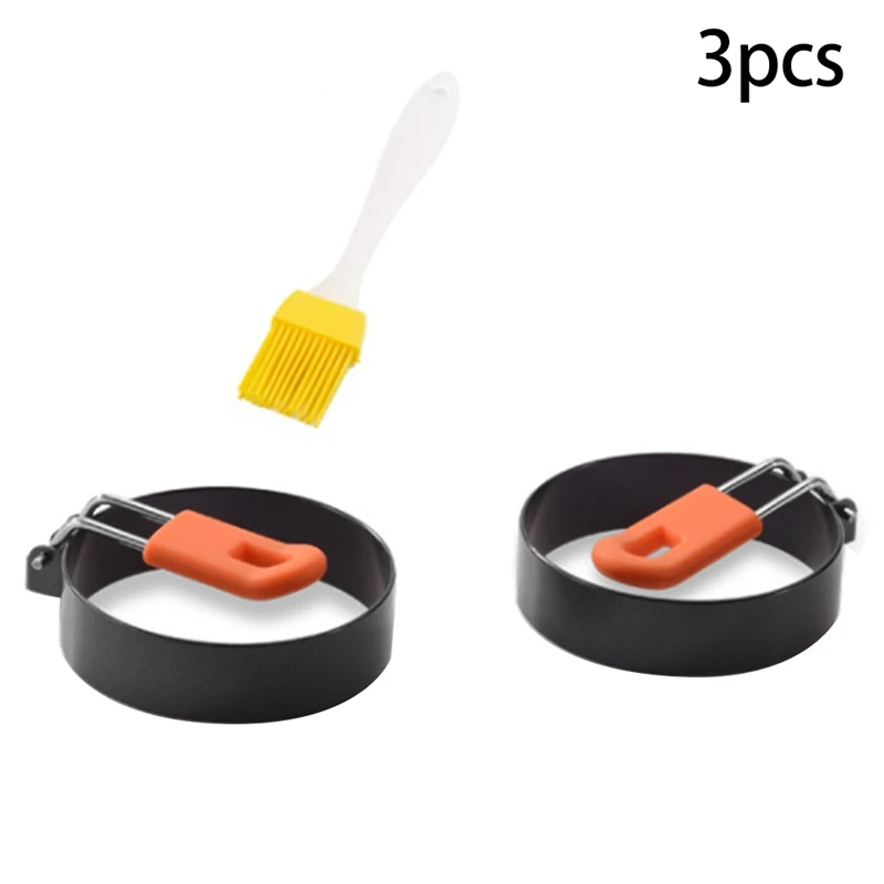 Кольца для яиц из нержавеющей стали с противоскользящей ручкой и масляной щеткой