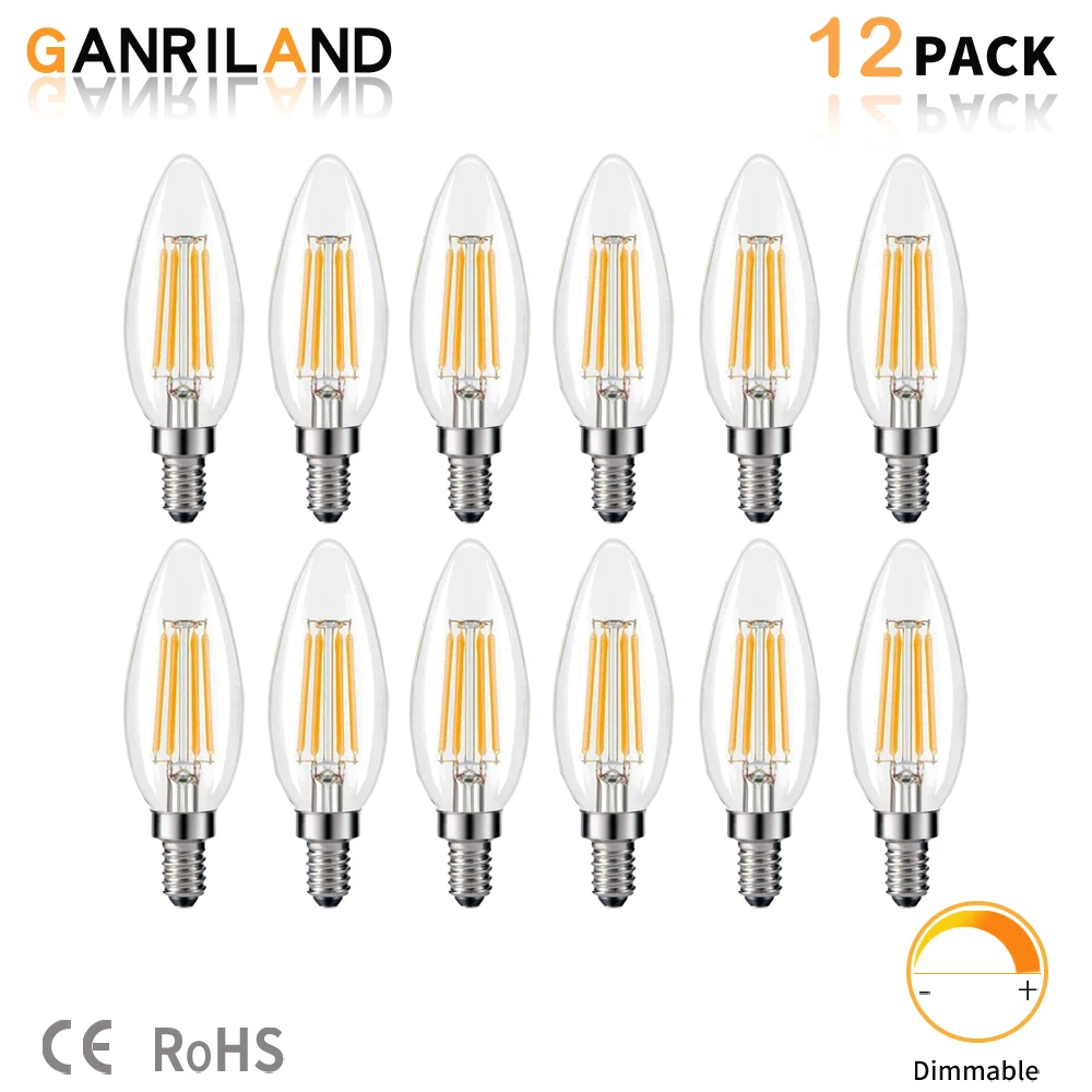 12PCS C35 E14 Led Bulb Dimmable LED light bulb 4W Filament Lamp Candle Lamp Vintage Warm White 2700K for Chandelier Night Bulbs