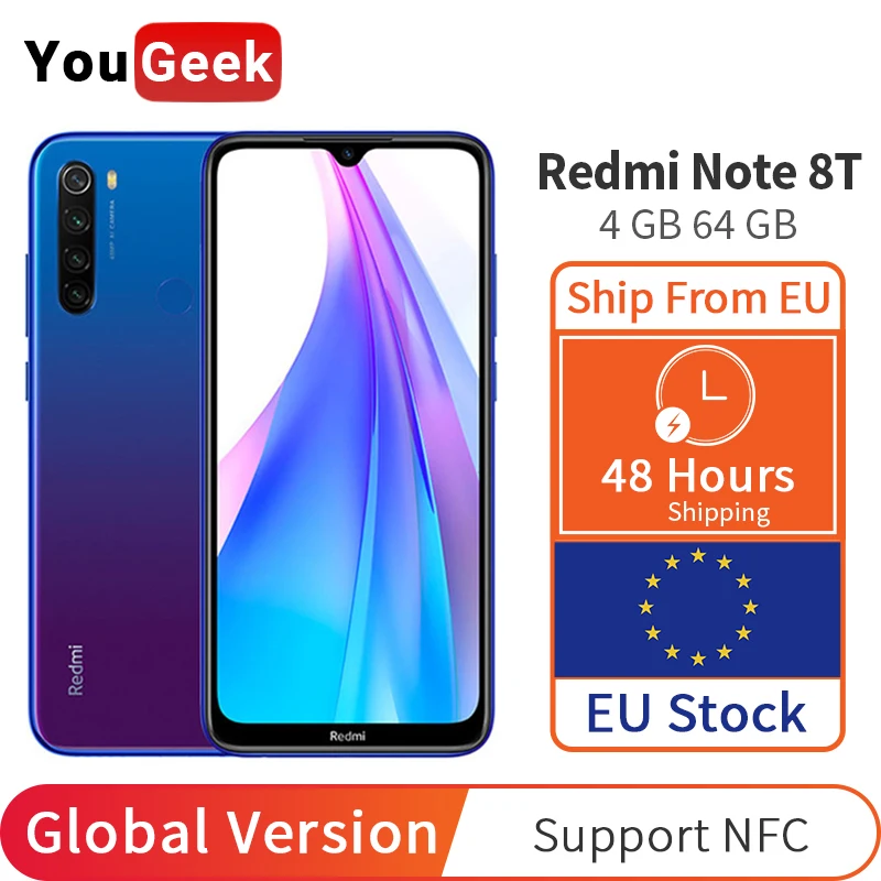Глобальная версия Xiaomi Redmi Note 8 T 4GB 64GB NFC мобильный телефон Snapdragon 665 48MP Quad камеры