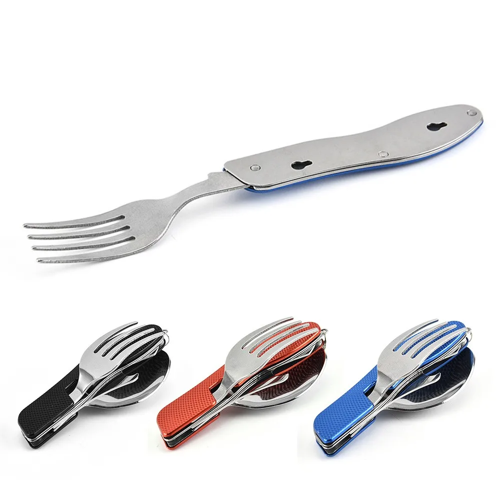

Folding Camping Cutlery Set Fork Spoon Tableware Stainless Steel Utensil Outdoor Portable Fork Knifes Spoon Cutlery Dinnerware