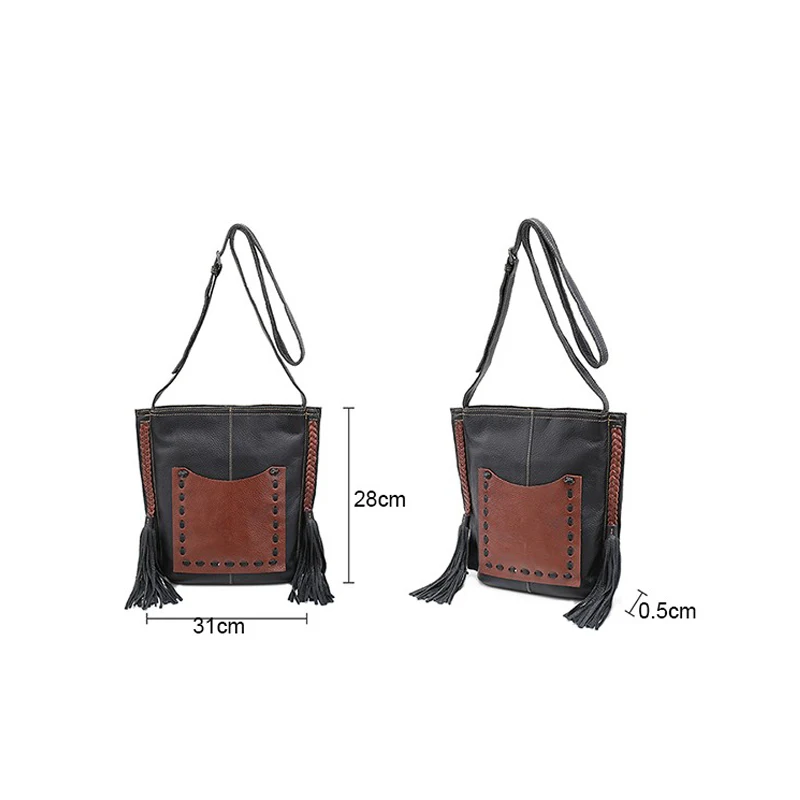 

Nuleez Genuine Leather Messenger Bag Women Soft Cowhide Hand-Made Braid Unique Bucket Bag