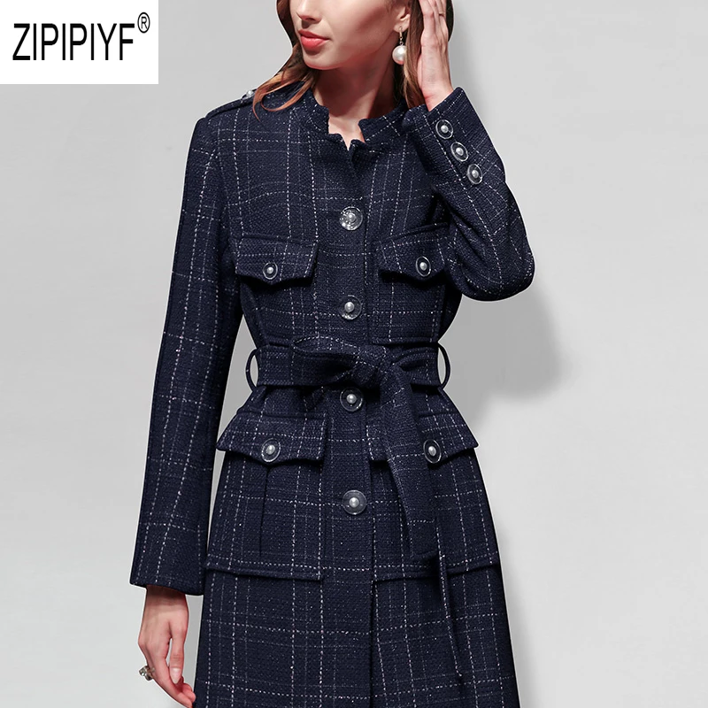 Новое поступление Мода 2019 осенние женские пальто клетчатый узор длинный рукав