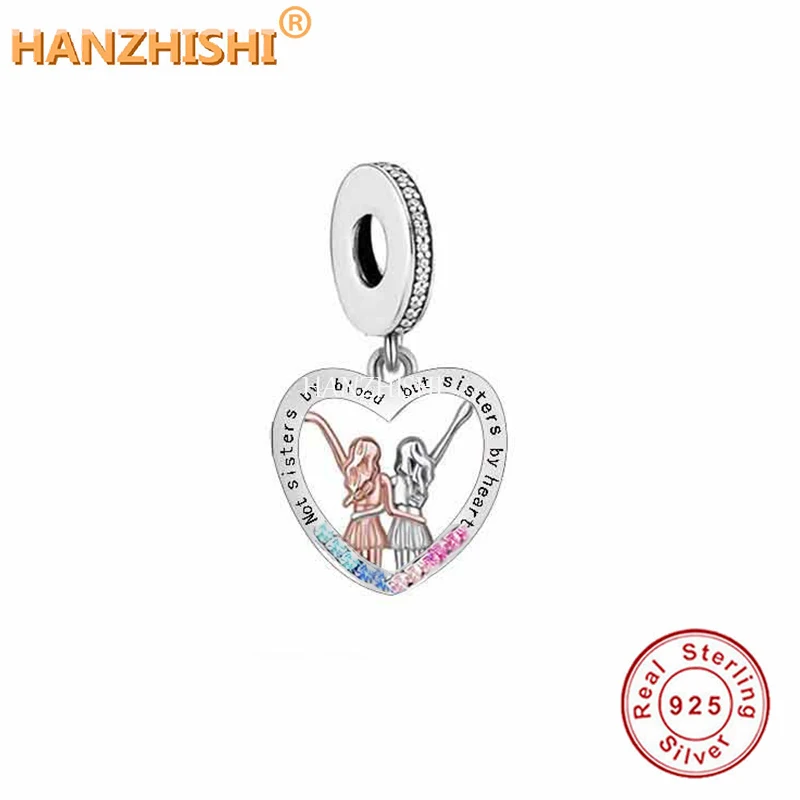 

925 Sterling Silver Not Sisters By Blood But Sisters By Heart Charms Beads Fit Original Brand Bracelet Necklace Jewelry Gift