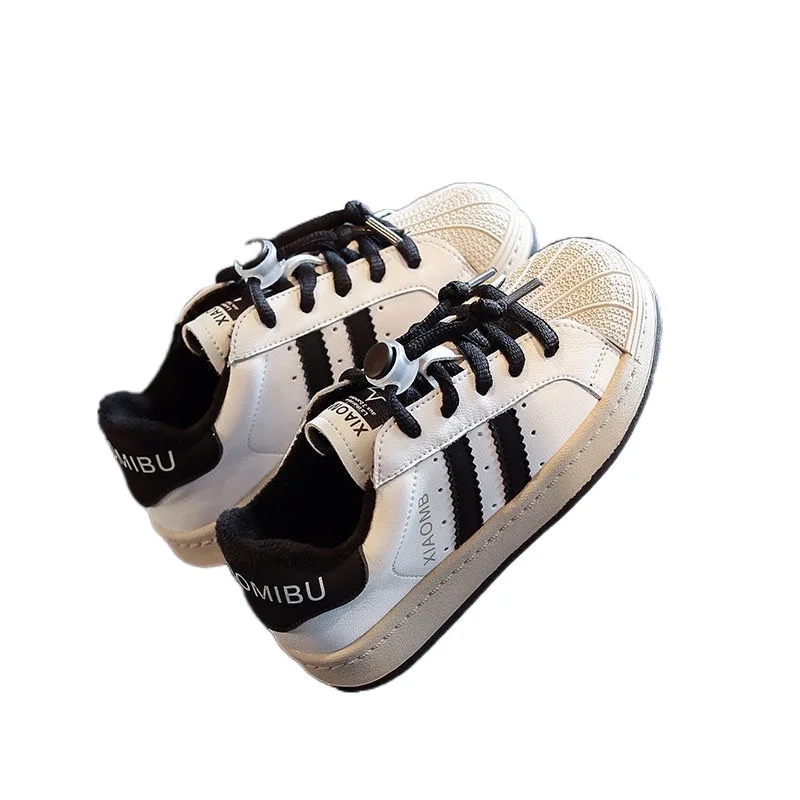

Children's Plus Velvet White Shoes 2021 Autumn and Winter New Boys and Girls Shell Head Children's Sports Kids Shoes CS139