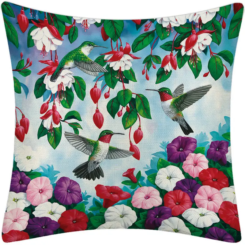 

Western-style Festive Birdie Fruit Flower Linen Pillowcase Decorative Cushion Cover for Home Furnishing Sofa