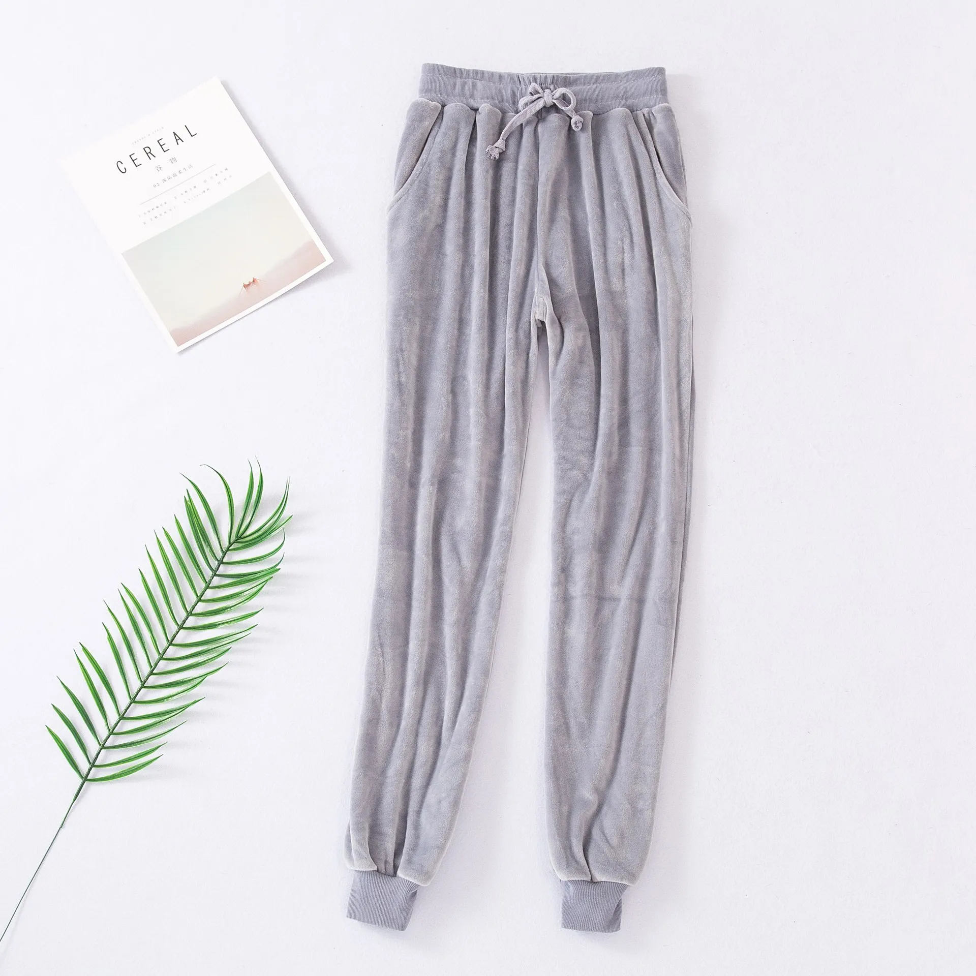 Men Sleep Pants Flannel Autumn Winter Warm Sleep Bottoms Women Plus Size Drawstring Soft Sleepwear Pajama Home Pants For Couple