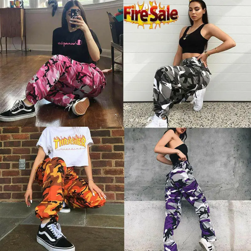 Женские камуфляжные брюки-карго с завышенной талией длинные капри в стиле