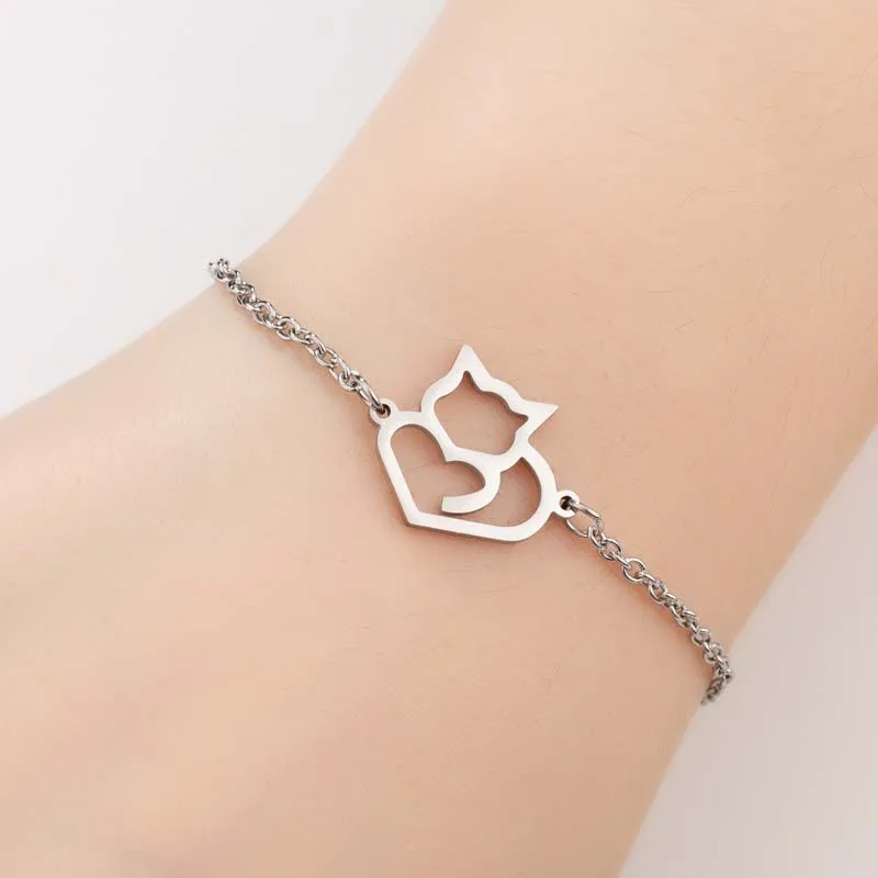 Модные браслеты из нержавеющей стали с лисой для женщин изысканный золотой