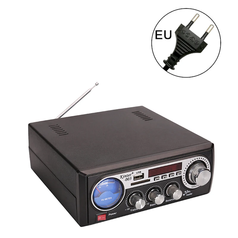 220V EU Kinter-003 мини-усилитель аудио стерео звук Питание 220 В и 12 в предложение USB SD карта вход FM радио пульт дистанционного управления - Цвет: 220V EU