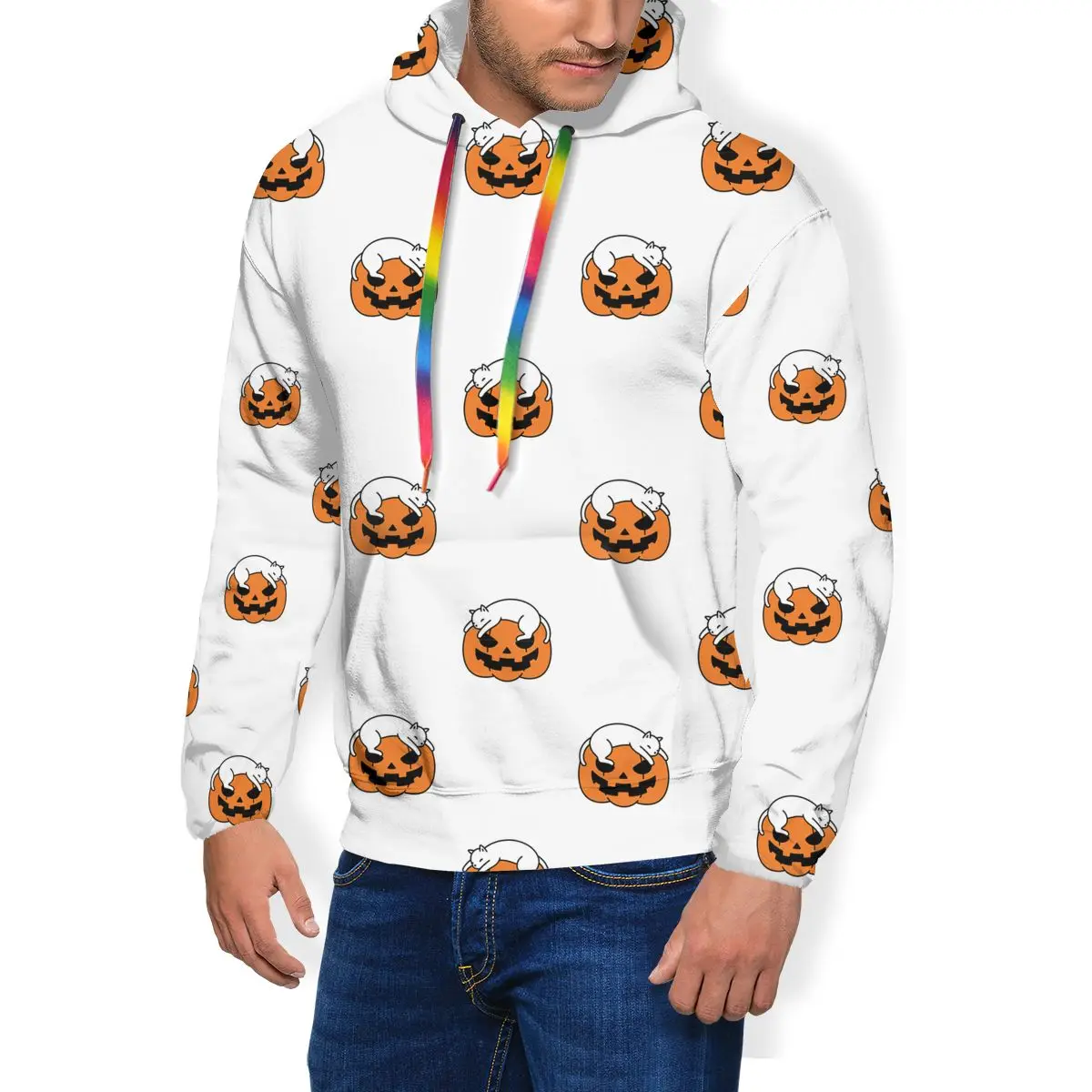 

Halloween Pumpkin Cat Hoodie Cute Funny Streetwear Autumn Hoodies Long Sleeve Cool Polyester Pullover Hoodie Men XXX