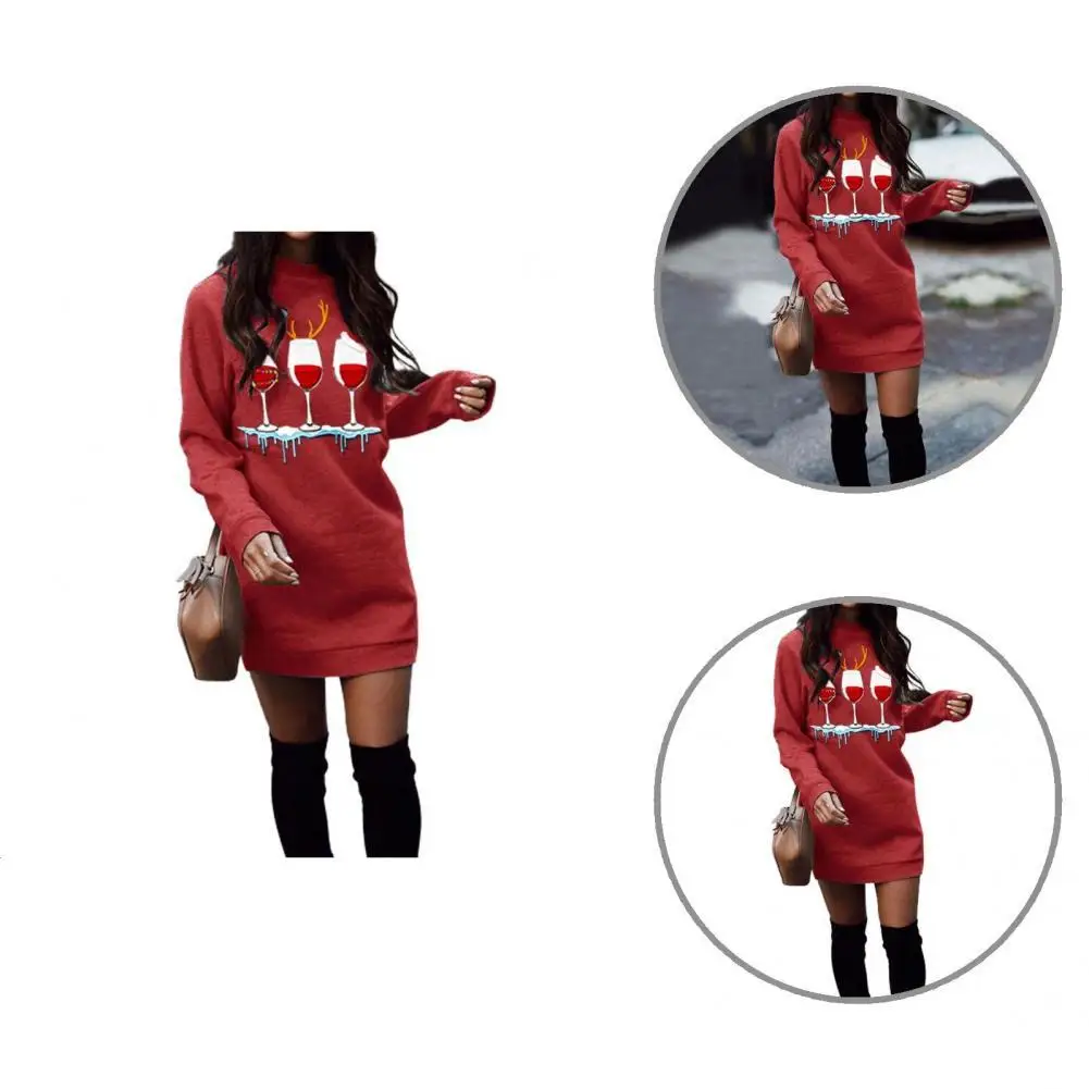 

Sweatshirt Dress O-Neck Breathable All-Match Festive Christmas Print Women Mini Dress Party Dress Festival Clothing