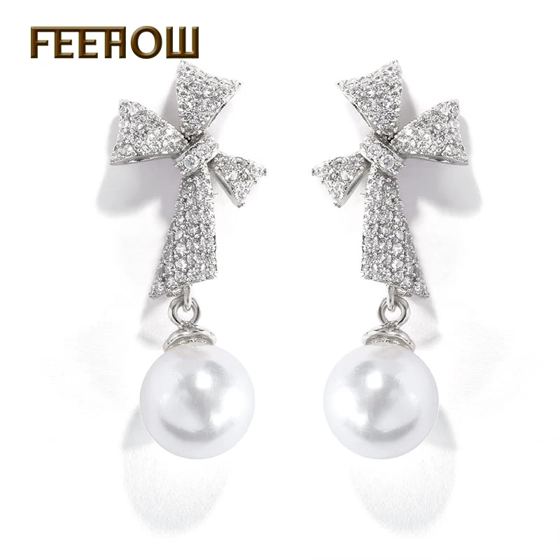 Женские серьги с бантом FEEHOW серьги-подвески цвета розового золота 585 пробы