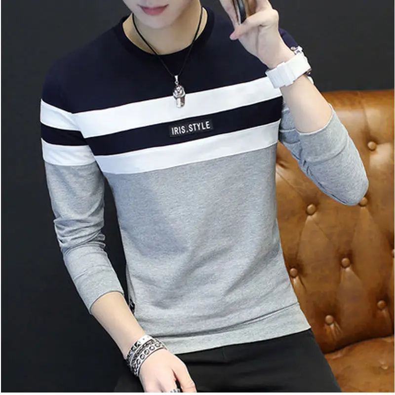 

Men's Summer Cotton Short-sleeved T-shirt Casual Slim V-neck Fashion Striped Short-sleeved Small Fresh Men's Clothing