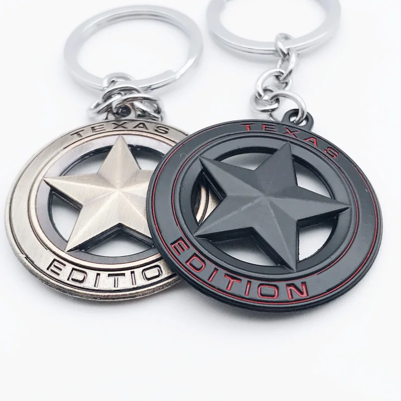 

Car KeyChain Metal Texas STAR LONE SILVER EOITION Black Silvery Emblem Badge KeyRing Auto Accessories
