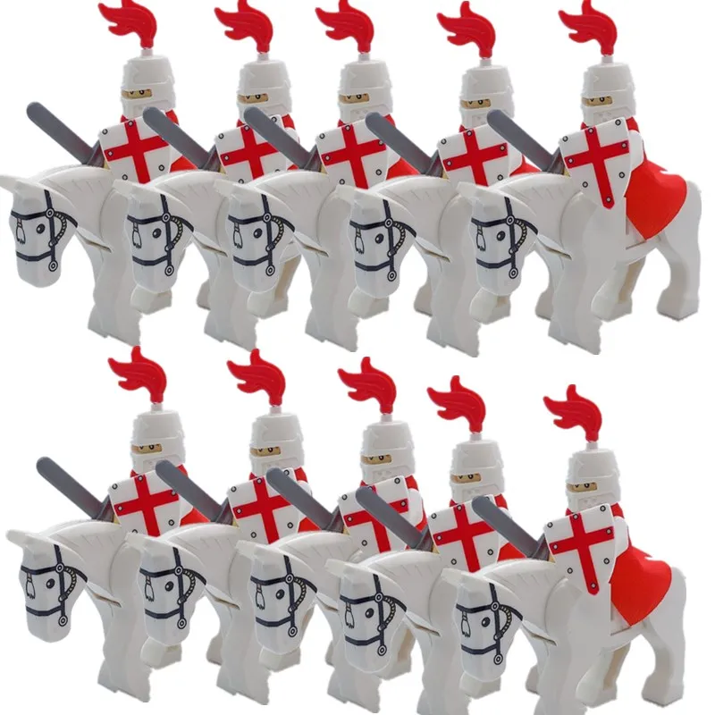 

10PCS Horse + 10pcs Medieval Knight Lancer Archer Mini Soldier Clone Minifigure Children DIY Army Figure Figurines Armor Toys