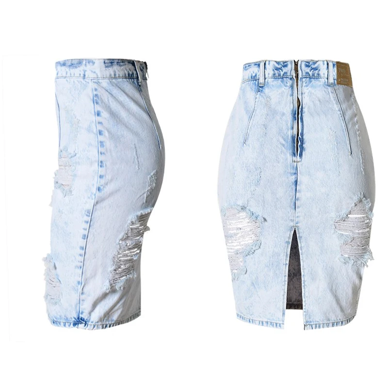 Женская рваная юбка карандаш потертые джинсы с потертыми краями и высокой талией