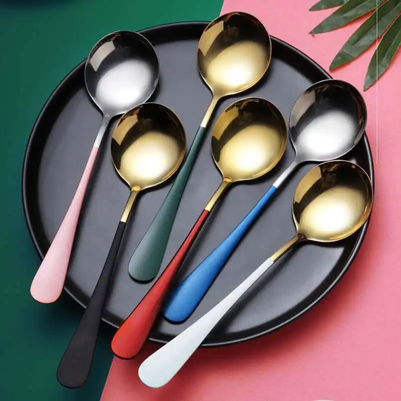 

Nordic 1010 thickened stainless steel spoon household round spoon creative lovely children's stirring dessert spoon adult spoon