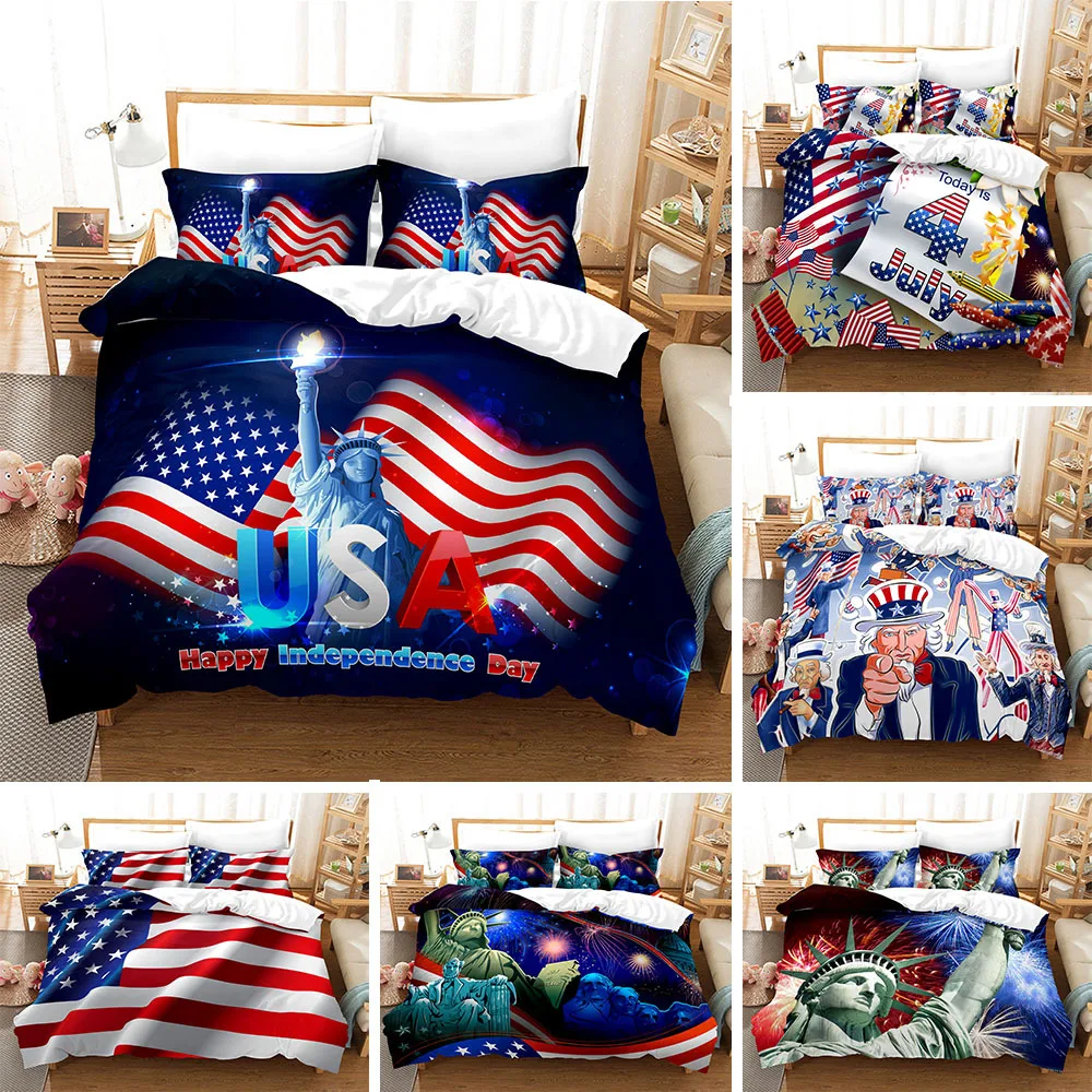 

3D Print Bedding Set Patriotism Duvet Cover Set Queen King Colorful Cover Set Bedclothes Flag United States USA 3pc Bed Set