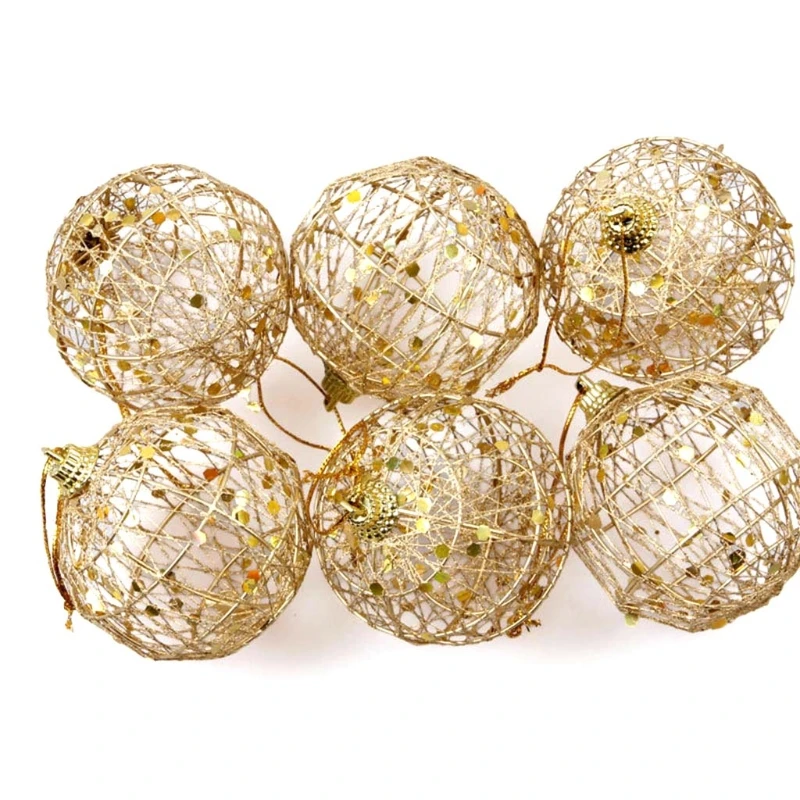 

6Pcs Christmas Ball Ornaments Iron Wire Glitter Sequins Scales Baubles DIY Pendant Xmas Tree Wedding Holiday Party Decor