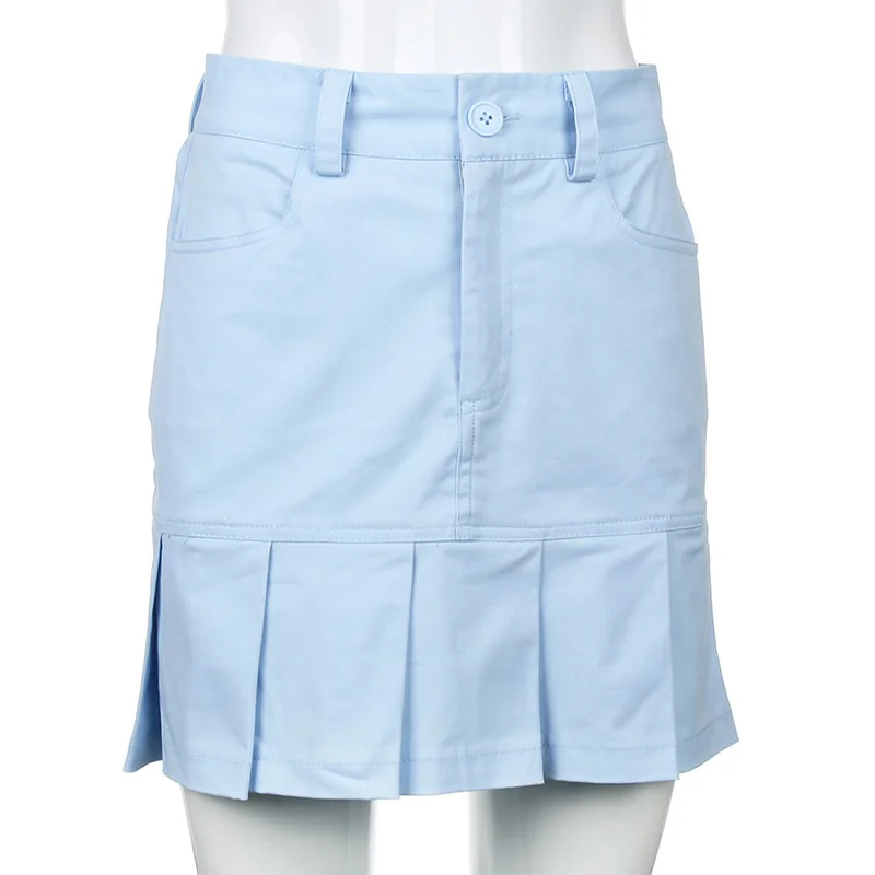 

2021 Summer Mini Skirts Women Casual High Waist Pleated Skirts Zipper Solid Color Y2K Short Skirt with Pockets For Street Wear
