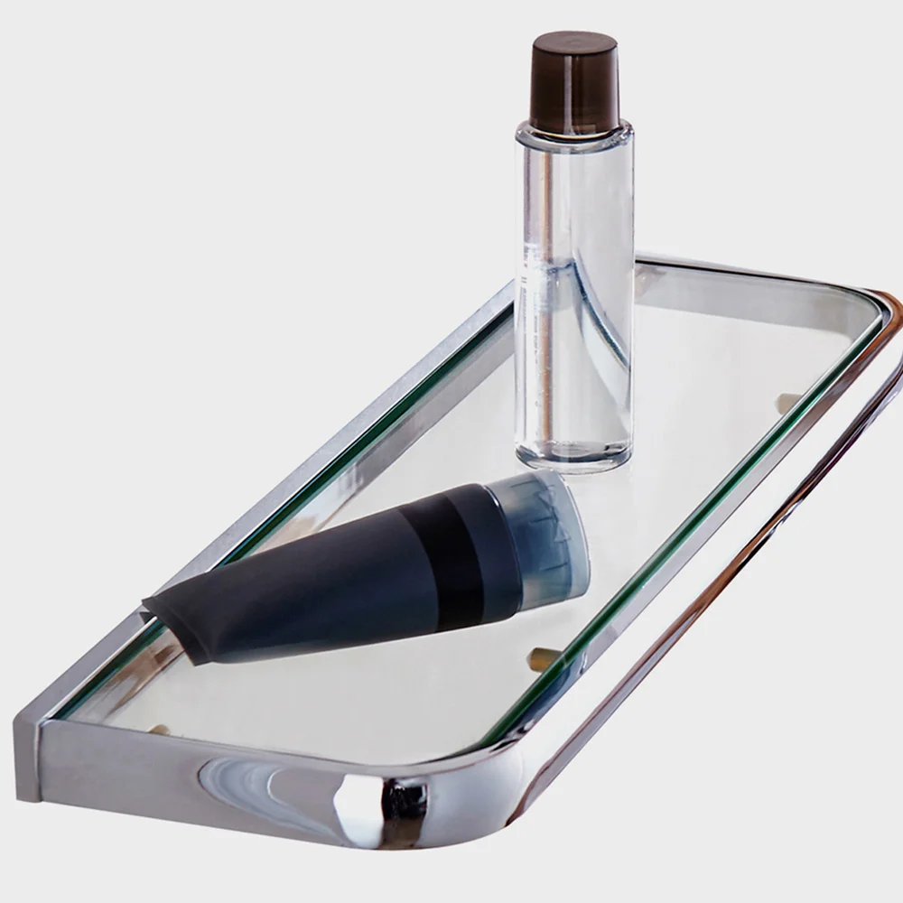 

Brass Chrome-plated Frame Single Layer Glass Storage Rack for Home (Silver)