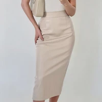 2022 autumn womens skirts slim sexy slit pu leather high waist temperament french retro pencil skirt women korean style