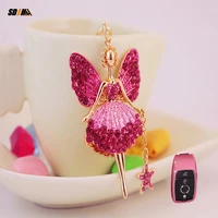 creative gift car metal keychain lovely angel girl crystal diamond car keychain womens bag accessories metal pendant party gift